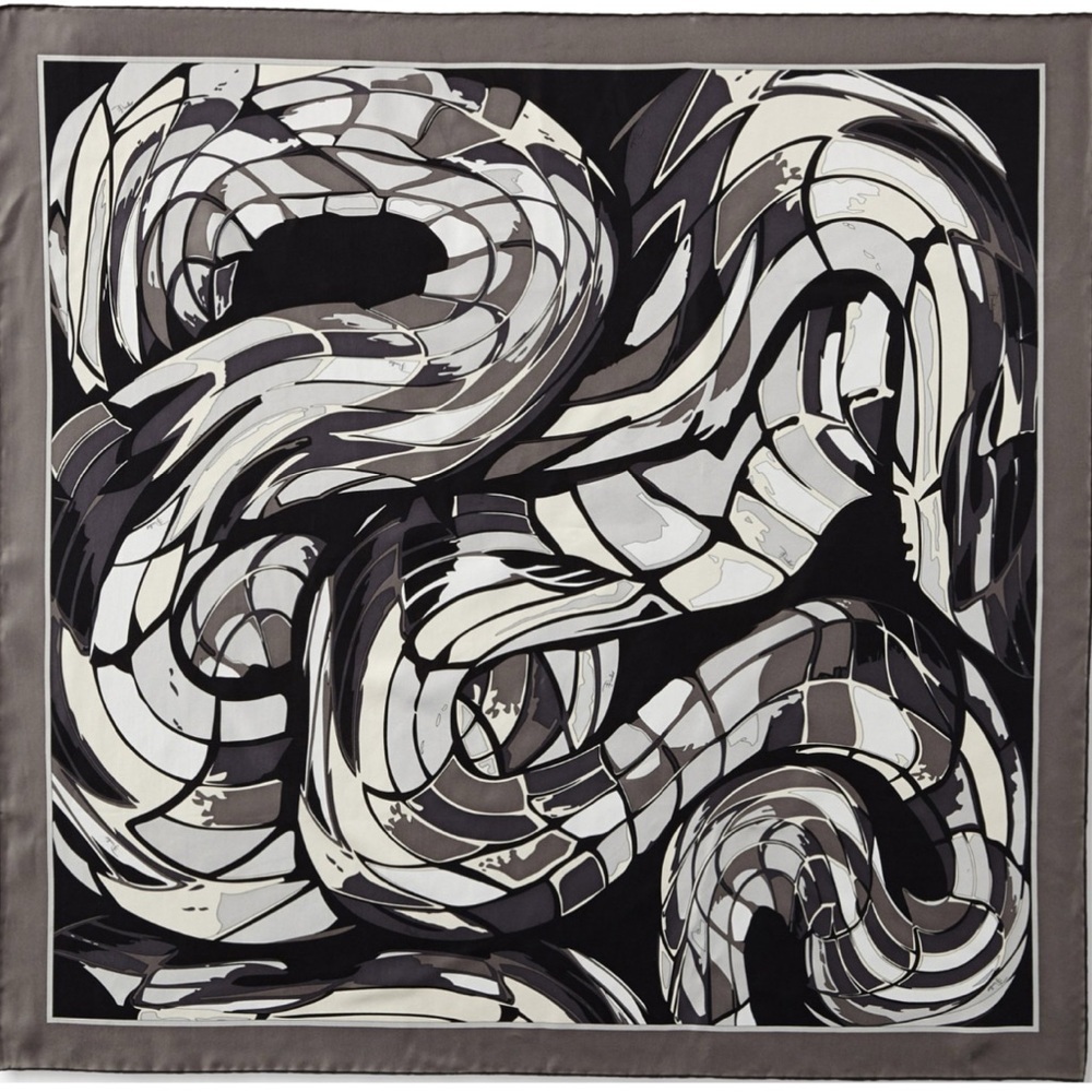 Emilio Pucci Silk Twill Scarf Black Grey White Anaconda Print Designer